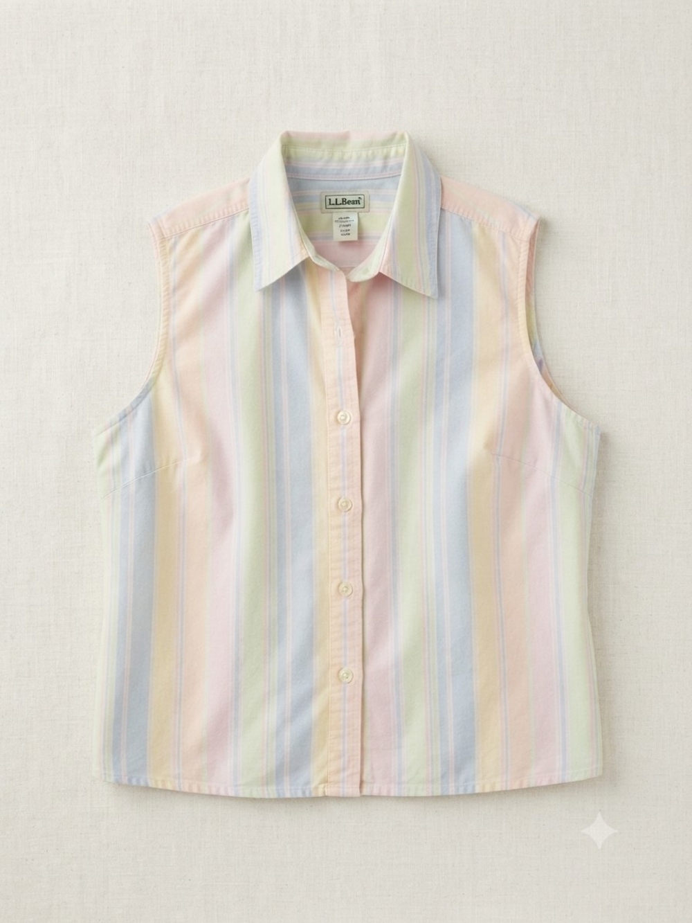L.L. Bean 100% Cotton Pastel Stripe Sleeveless Button-Up Shirt